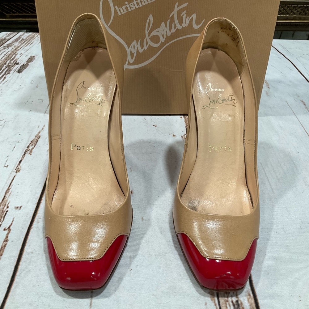 CHRISTIAN LOUBOUTIN LEATHER COLOR‎ BLOCK PATTERN D’ORSAY PUMPS